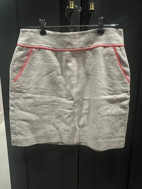Khaki linen Mini Skirt with bright Coral Trim